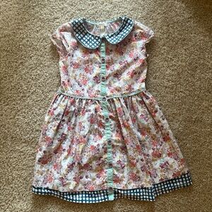 Matilda Jane Beautiful Blue Floral Dawn Dress checkered buttons size 8 Girls Kid